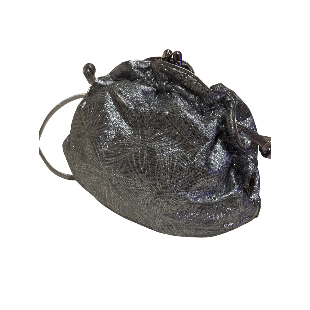 Stuart Weitzman Silver Metallic Floral Kiss Lock Crossbody Evening Bag